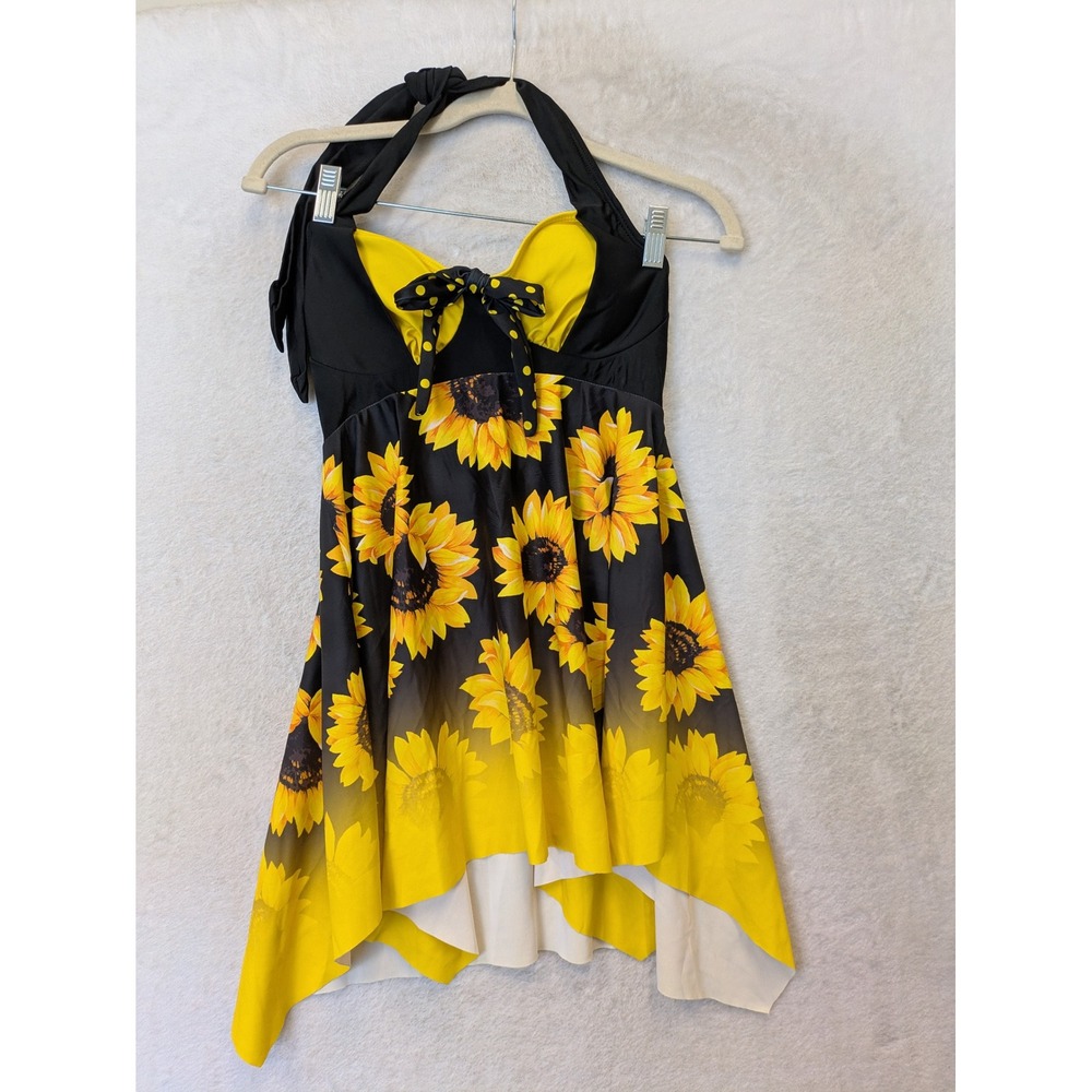 Unbranded Swim Dress Women's Small Black Yellow Sunflower